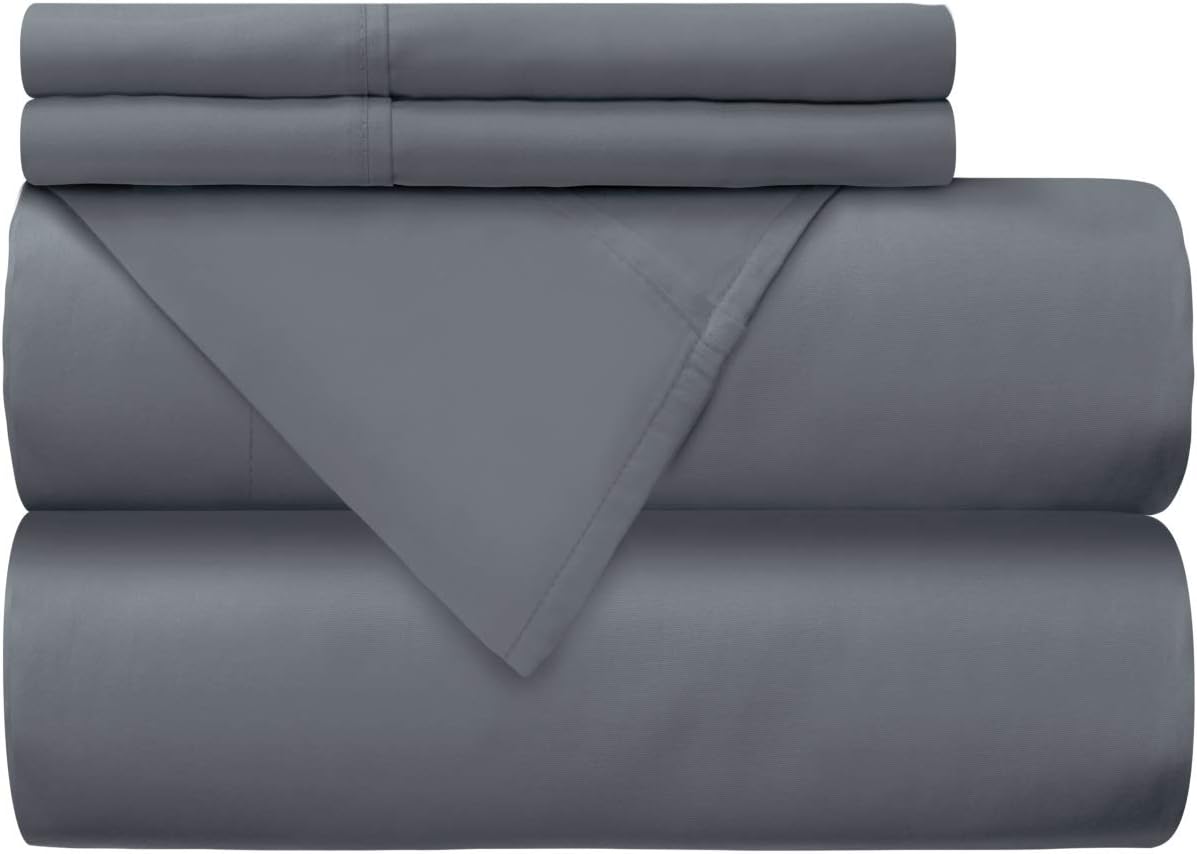 Mellanni 100% Cotton Bed Sheet Set - 300 Thread Count Sateen Weave - Natural, Soft, Deep Pocket Quality Luxury Bedding - 4 Piece (Queen, Spa Blue)