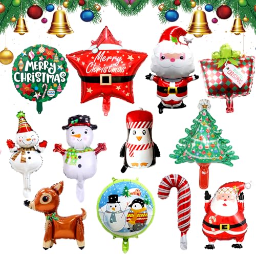 Aluminum Foil Christmas Balloons,12 PCS Christmas Balloons,Xmas Party Decoration,Xmas Party Decoration,Helium Balloon Set,Inflated-christmas-tree Santa Claus for Kids Photo Props