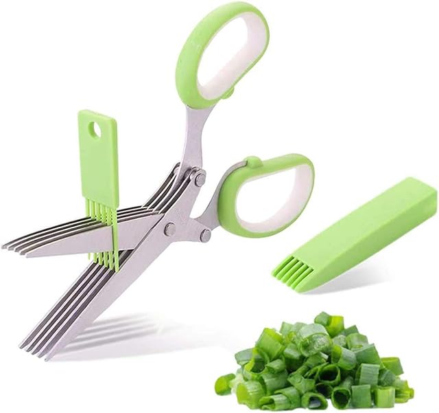KOKSI Multi-Bladed Herb Scissor Set with Cover and Cleaning Comb