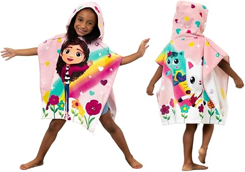 Franco DreamWorks Gabbys Dollhouse - Toalla con capucha para niños playa piscina baño campamento 24 x 22 pulgadas cubierta de algodón absorbente