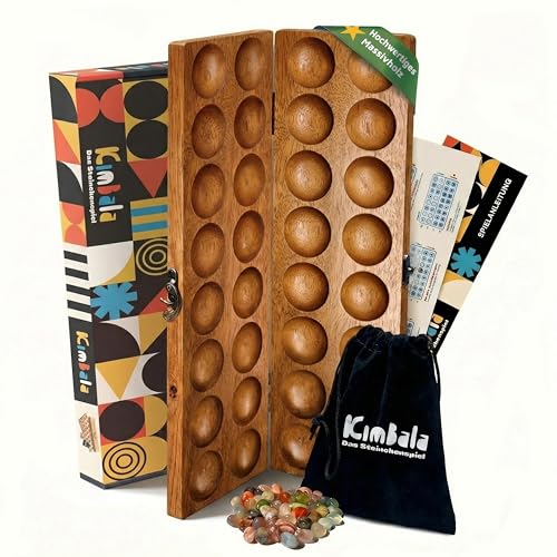 Spielario® Kimbala | Steinchenspiel | Kalaha Spiel | Mancala | Hus | Bao | Edelsteinspiel | Steinspiel | Spannendes Strategiespiel aus Holz | Für Kinder und Erwachsene | inkl. Beutel und Verpackung