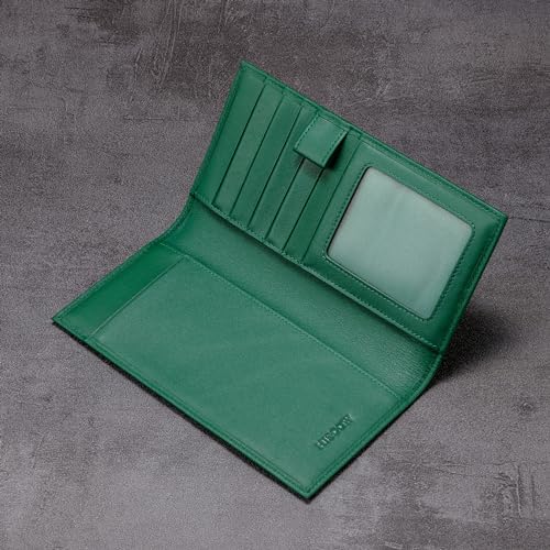 Image of HISCOW Soft Leather Checkbook Cover & Card Holder with Divider - Italian Calfskin (Green)