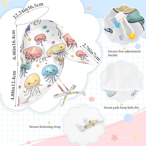 Kids Sunhat Boys Beach Unique Girls UPF 50+ Neck Flap Beach Essentials Colorful Cartoon Jellyfish4