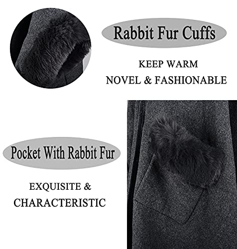 Image of Women Poncho with Pocket Warm Cashmere Cardigan Cape with Rabbit Fur
