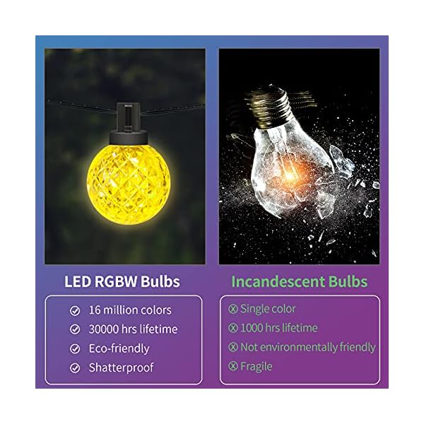 Lichterkette Außen, BEARTWO Smart RGB LED Lichterkette Glühbirnen mit APP und Fernbedienung, 7m 25 G40 Glühbirnen… – Bild 6