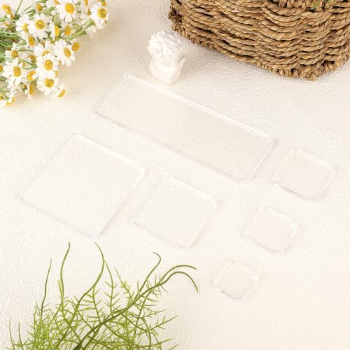Thinp 6 Pcs Acrylic Stamp Block Set With Grid for Clear Stamps, Decorative Square Display Props for DIY Scrapbooking