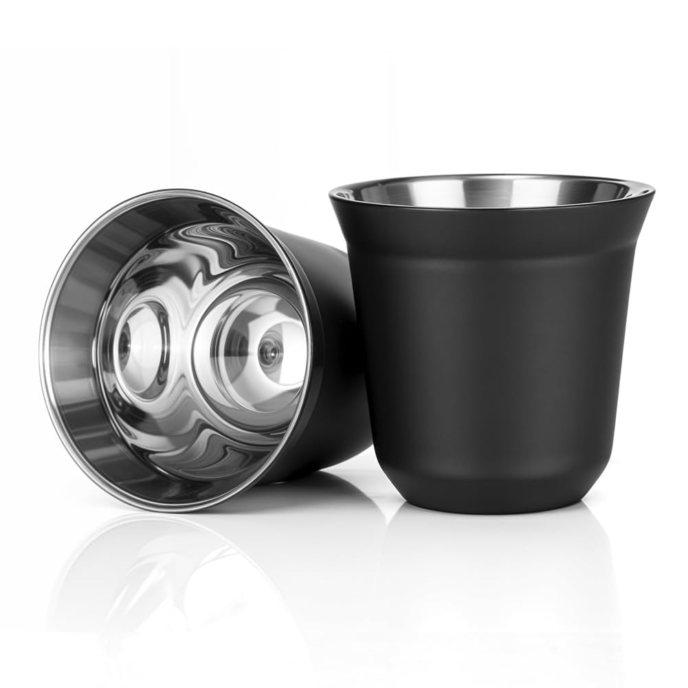 CTRLZS 80ml Stainless Steel Espresso Cups Set - 2 Pack Double Wall 304 Stainless Steel Demitasse Cups 2.7oz,Black