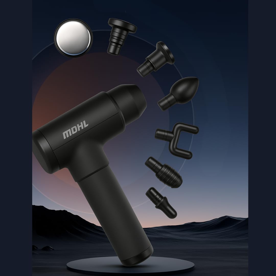 Mini Pistolet de Massage Musculaire Professionnel avec 6 Niveaux de Vitesse Appareil de Thérapie Portable avec 5 Têtes de Massage pour Récupération Sportive et Soulagement des Douleurs