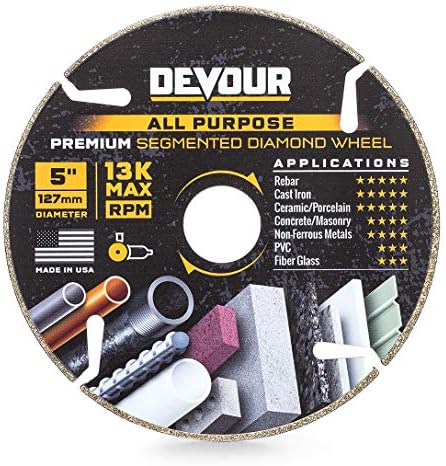 Devour 5.0" Premium All Purpose Segmented Rim Diamond Blade for Cutting Rebar, Cast Iron, Concrete, Pavers, Tile, Granite, Laminate, PVC, and More, Made in USA, 7/8-Inch Arbor (NT050AP)