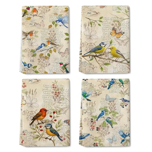Verdiqor Vintage Birds Kitchen Towels, Retro...