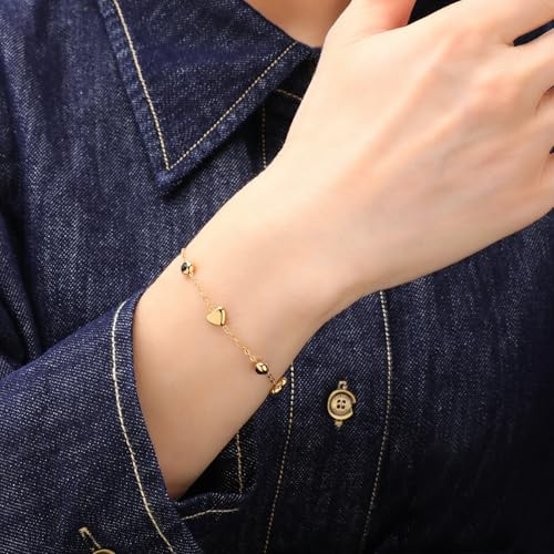 Image of 18K Gold Plated Stainless Steel Dainty Charms Colorful Crystal Birthstone Bracelet Minimalist Cute Jewelry for Women