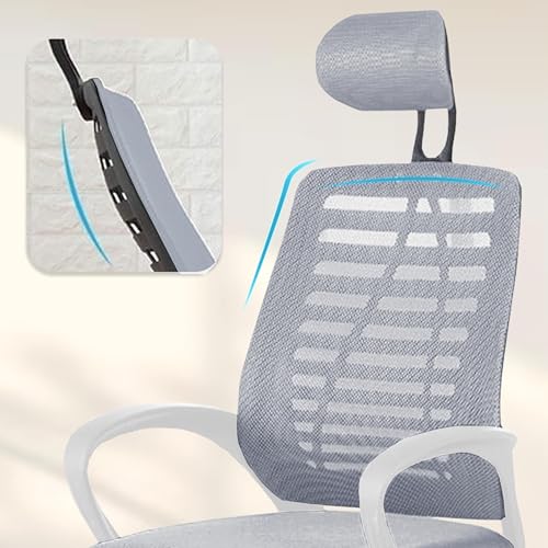 Image of Casa Copenhagen,Mesh Office Desk Chair,Rocking Ergonomic Computer Chair Adjustable High with Headrest and Comfortable Armrest Swivel- Jet Grey & White Handle
