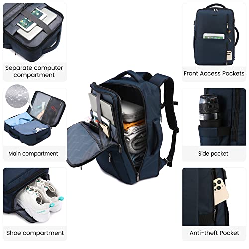 Lovevook Sac A Dos De Voyage Cabine Avion Travail Homme Femme Pour Ordinateur De 17 Pouces Grand Bagage A Main Impermeable Travel Backpack Sac Bleu