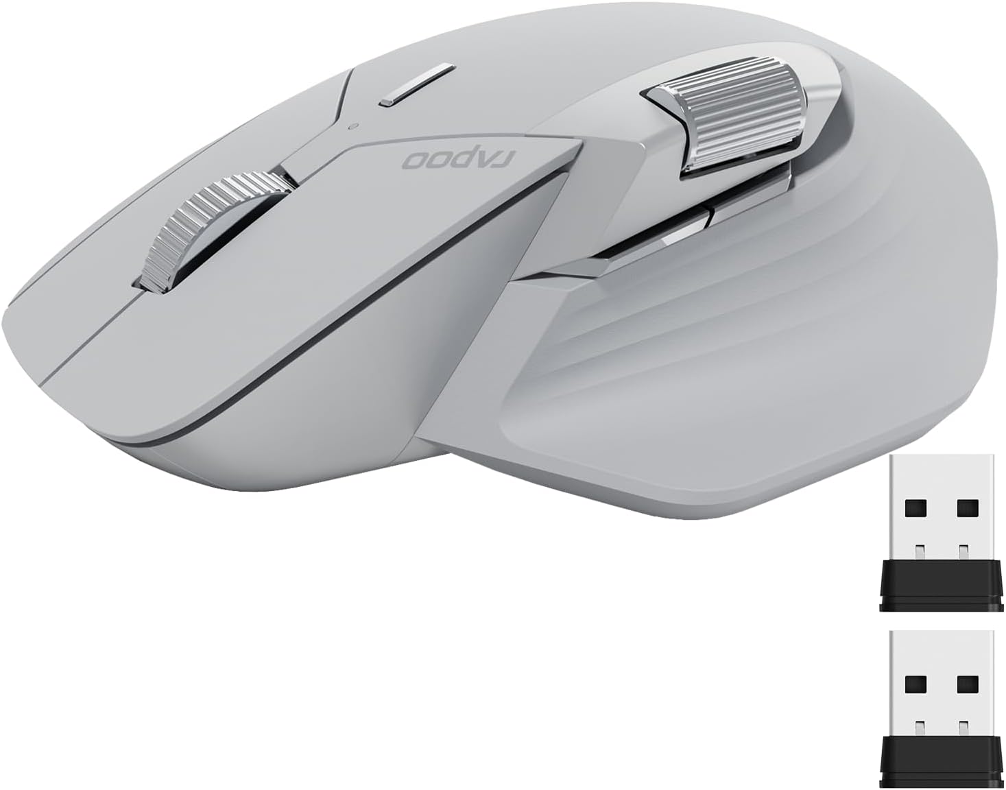 RAPOOMT760Mini Bluetooth Wireless Mouse - Bluetooth 5.0 and 2.4GHz Multi-Mode Connection, Support 4 Devices, M+ Cross Computer Technology, 11 Programmable Buttons,Light Grey