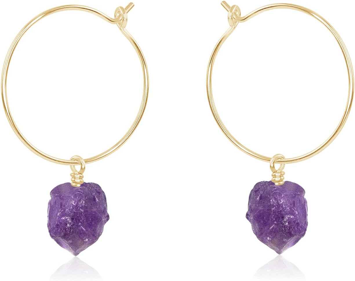 Luna Tide Amethyst Raw Nugget Hoop Earrings in 14k Gold Fill