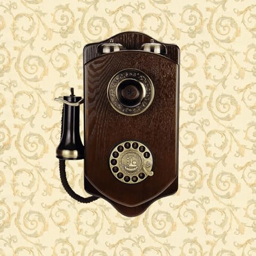DAEOIBHJR Teléfono Fijo Retro De Madera, Teléfono Clásico con Dial Giratorio para Montar En La Pared, con Cable, para El Hogar Y La Oficina