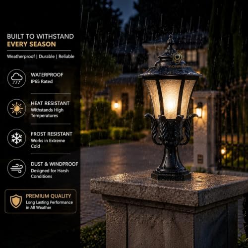 Image of Glowave Outdoor Black Gate Light for Pillar Garden Post Lantern Waterproof Lantern for Patio or Fench Deck, Doorway Porch Pillar Lamp - Warm White (P-6698 BK)