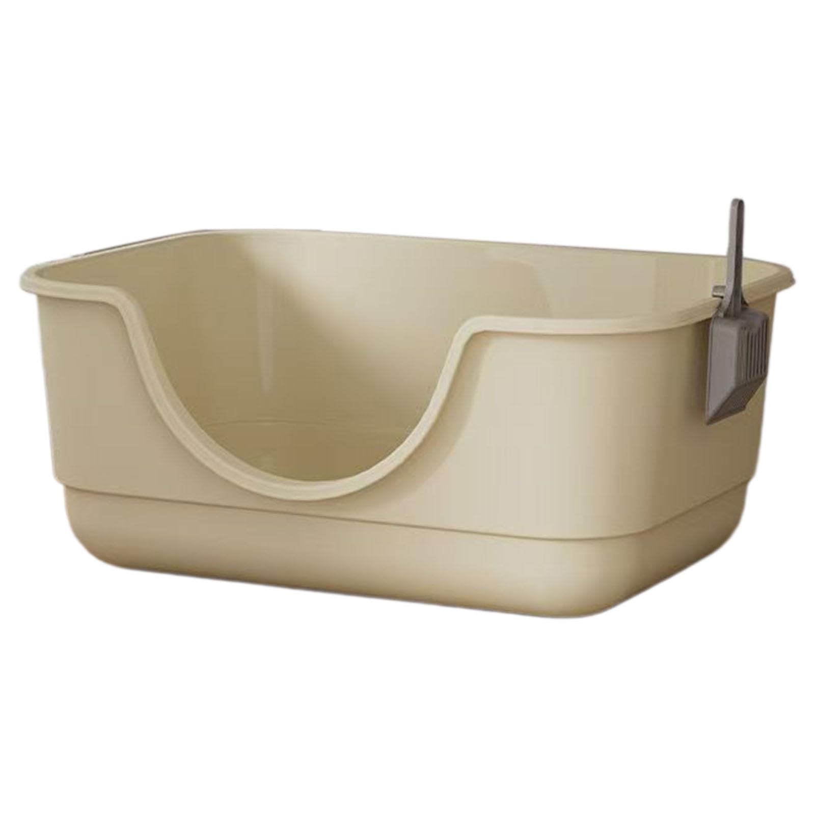 High Sided Cat Litter Tray Large Open Top with Scoop Kitten Litter Tray With Lowered Entry,Non Stick Surface,Splash Guards Durable Plastic Easy Clean,Indoor Pet Potty,40x30x17cm (Beige, without mat)