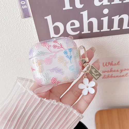 Image of MINSCOSE Compatible with AirPods 4 Clear Case,Cute Flower Floral Aesthetic Design with Flowers Keychain, Soft TPU Protective Shockproof Case for Women Girl for Airpods 4-Color