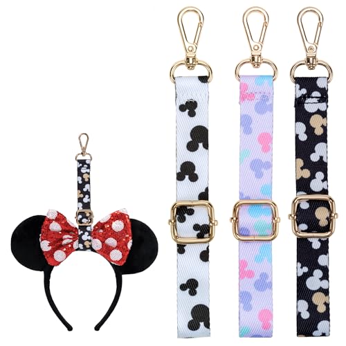 EQVYG 3PCS Mouse Ear Holder for Backpack Theme Park Trip Essentials Bag Charm Adjustable Keychain Colorful Lanyard Organizer Decor White Black