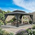 12' x 16' Hardtop Gazebo with Galvanized Steel Double Roof, Heavy Duty Outdoor Gazebo with Netting & Curtains for Patio, Backyard, Deck & Lawn