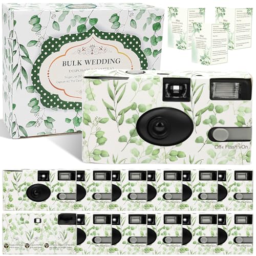 Entallor 12 Pack Disposable Cameras Bulk for Wedding with Upgraded 35mm Film Eucalyptus Single-Use Disposable Camera with Flash ISO 400 17 Exposures for Outdoor Travel Gathering Anniversary Birthday