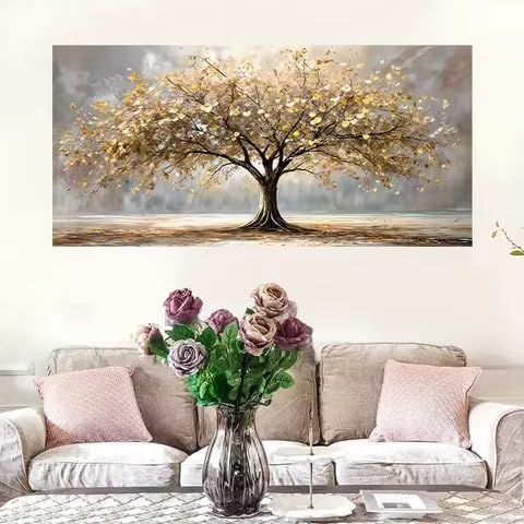 LZJAGXX Large Wall Art Gold Tree of Life Canvas Painting Abstract Prints Artwork for Living Room Bedroom Office Decor Picture(30x60cm/Canvas Wrapped)