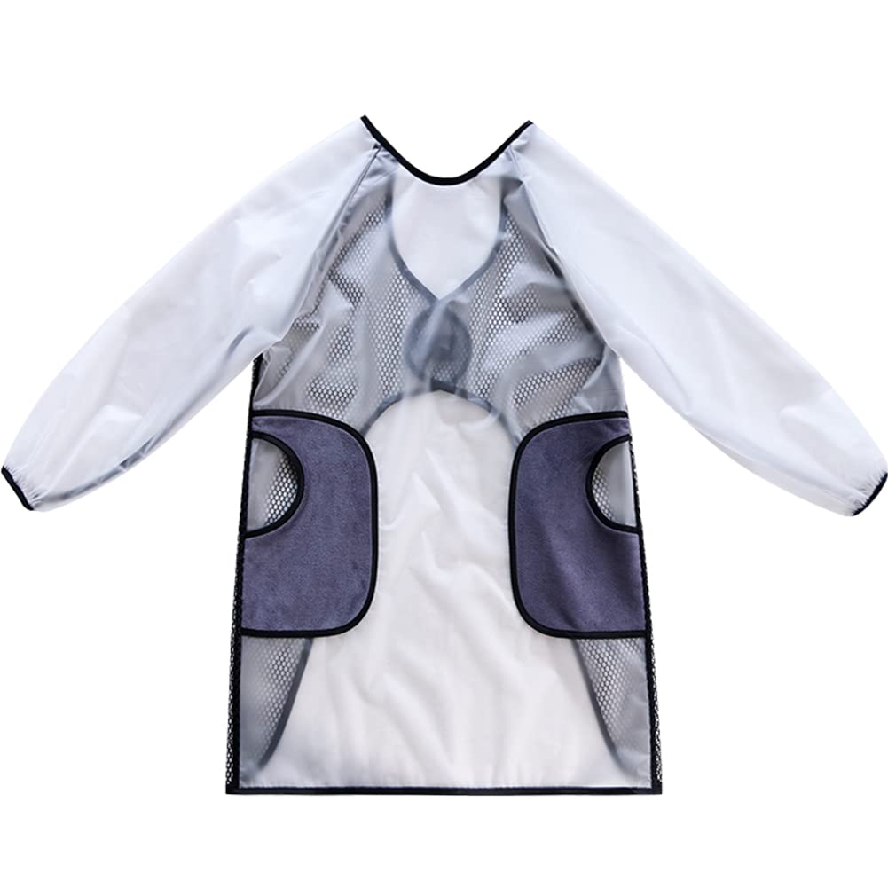 WAYUTO Kitchen Aprons with 2 Pockets Hand Wiping Apron Long Sleeves Transparent Dishwashing Apron Waterproof Apron for Cooking Baking Cleaning Work White