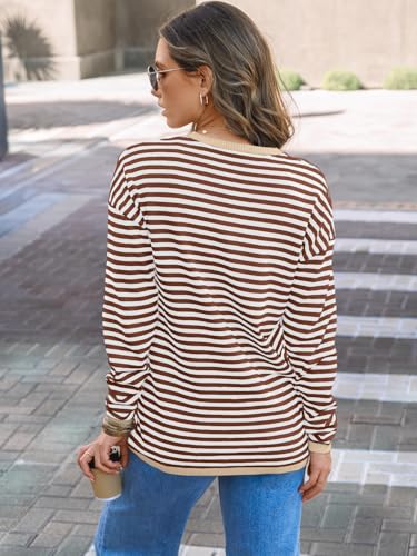 Image of LILLUSORY Womens Striped Soft Knit Pullover Sweater Loose Fit Shirts with Chest Pocket