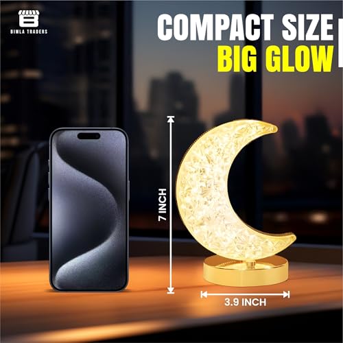 Image of Crystal Half Moon Shape Night Lamp | Ideal for Bedroom | Desk Lamp for Bedroom, Home, Living | (Moon Shape)