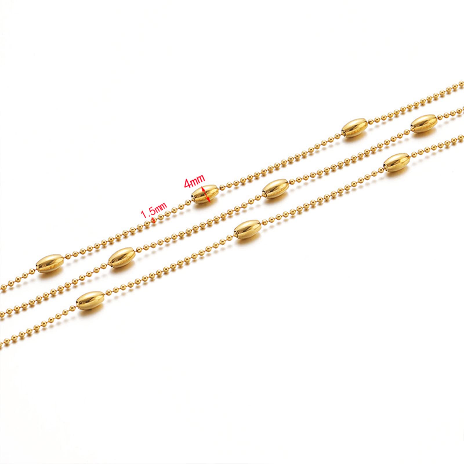 Catena sottile in acciaio inossidabile con catena a maglie intrecciate, lunghezza 4 mm, catenina con perline satellitari, 4 mm, con bobina per gioielli fai da te