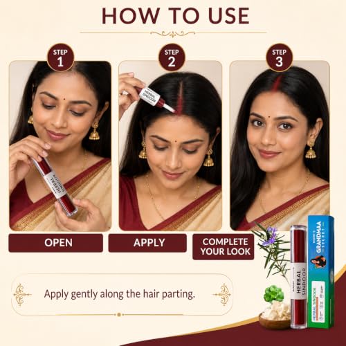 Image of NIDHI'S GRANDMAA SECRET Herbal Sindoor with Rosemary & Curcumin Extracts | Reduces Scalp Itchiness & Irritation | Mercury & Lead-Free | Smudge Proof Dual Liquid Sindoor Red & Maroon | 5mL