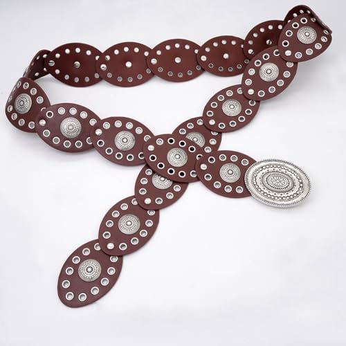Oval Disc Belt for Women Wide Leather Concho Belts Boho Western Disc Link4