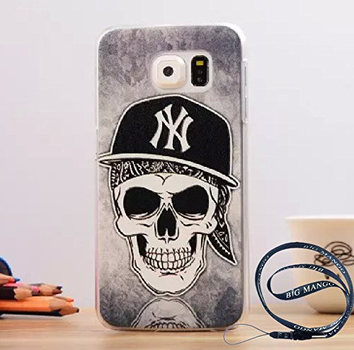 Fashion and Cute Colorful 3D Pattern Case for Samsung Galaxy S6 Edge Personality Cool Cartoon Back Cover + Big Mango Logo Strap (Skeleton)