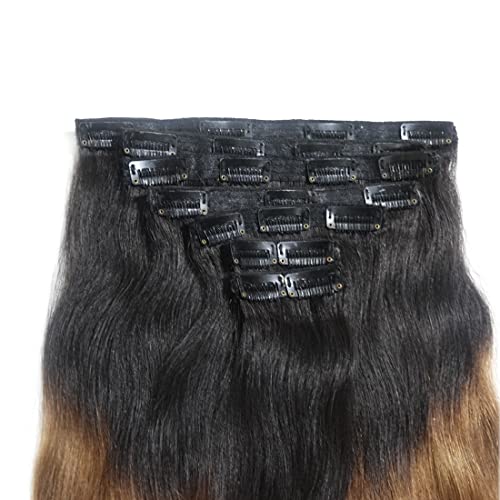 Image of Real 100% Natural Human Remy Wavy 7pcs Clipin Hair Extension Volume Enhancer | Long Length Thickening Soft Lightweight Durable Reusable | Instant Styling Party Daily Wear Damage Free Seamless Blend For Women Girls | Ombre (10inch Hair Length)