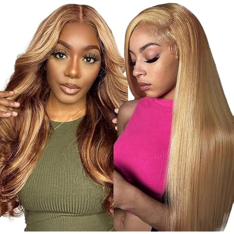 LZGYE Honey Blonde Lace Front Wig Human Hair #27 Color Straight Lace Frontal Wigs 13x4 Hd Transparent Glueless Lace Wig Pre Plucked with Baby Hair 180% Density Colorful Wigs For Women 20 Inch Cover
