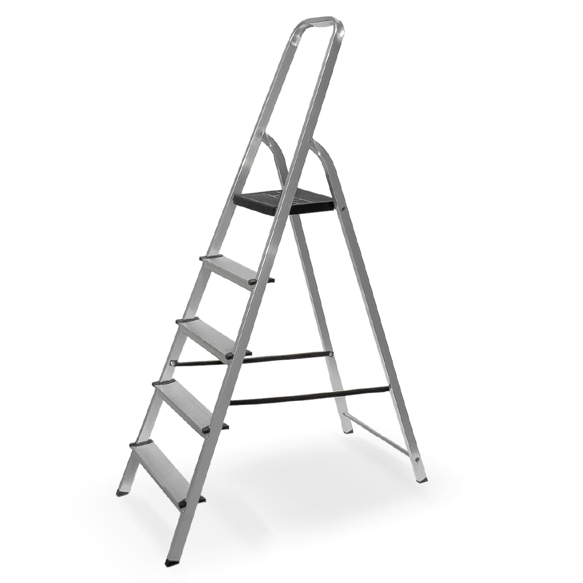 Escalera Plegable de Aluminio, con Barandilla Superior, Pies Antideslizantes, Plataforma de Apoyo, para Uso Doméstico, Peldaños Antideslizantes, Escalera de Tijeras (5 PELDAÑOS)