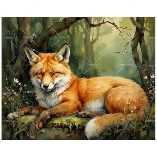 ENTORLAB Forest Fox Paint by Numbers Kit for Adults - DIY Resting Fox in Wildflowers Painting on Canvas 16x20In, Acrylic Paint Set, Suitable for Beginners, Woodland Animal Art for Decoration or Gifts