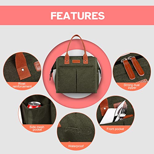 Lunch Bag For Women & Men, Large Insulated Lunch Box Cooler Tote Bags, Adult Reusable Lunch Boxes With Water Resistant For Work, Travel And Picnic (Green) #TOP3