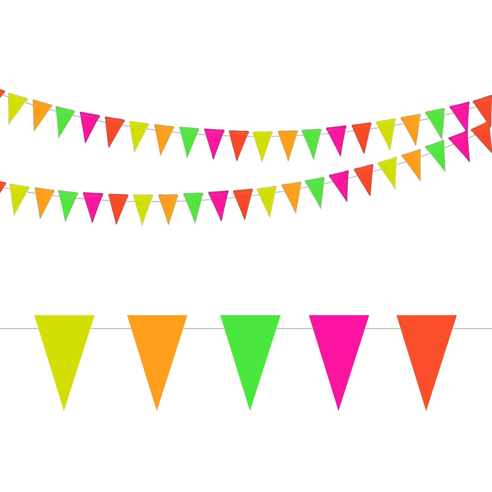 Vyqrx 2pcs Neon Multicolour Banner Bunting, 8m Triangle Pennants Neon Party Accessories Wedding Glowing Party Decorations
