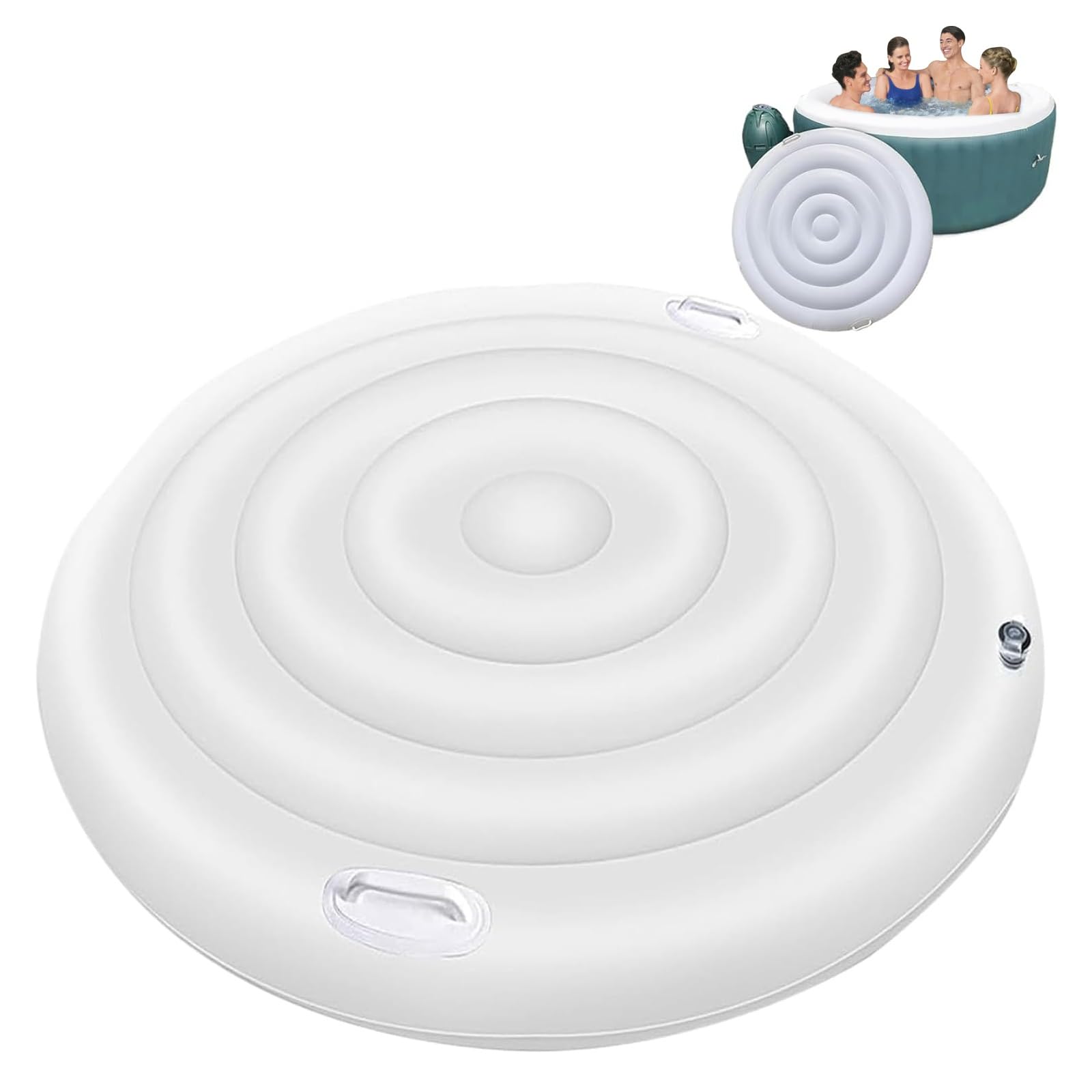 Couverture de Spa Gonflable Ronde,Couverture de Spa à économie d'énergie pour Spa,avec Valve de gonflage et de dégonflage Rapide et Facile,Coupe-Vent, imperméable, Anti-Neige et isolée (Round 145cm)
