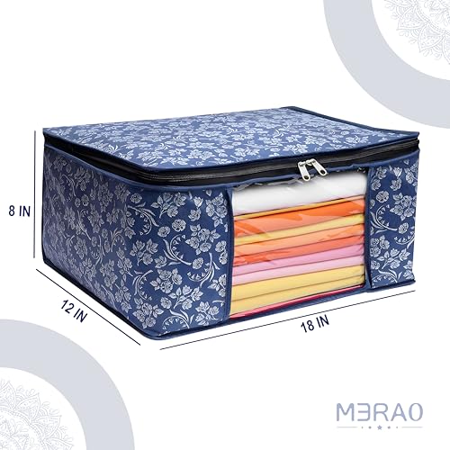 Image of Non-Woven Printed Saree Cover Set of 3 | Foldable Wardrobe Organizer with Transparent Window & Zipper