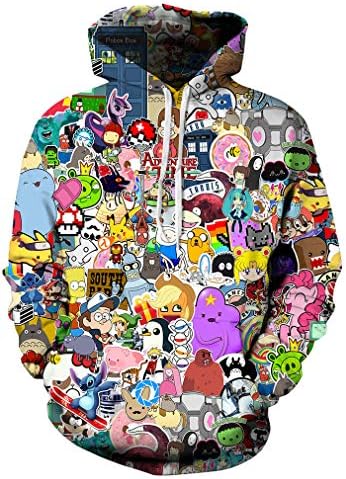 Xiaohudui Unisex Realistic Cartoon Printed 3d Street Style Cute Sweatshirt Pullover Hoodie for Men Women gifts for teen boys 14-16