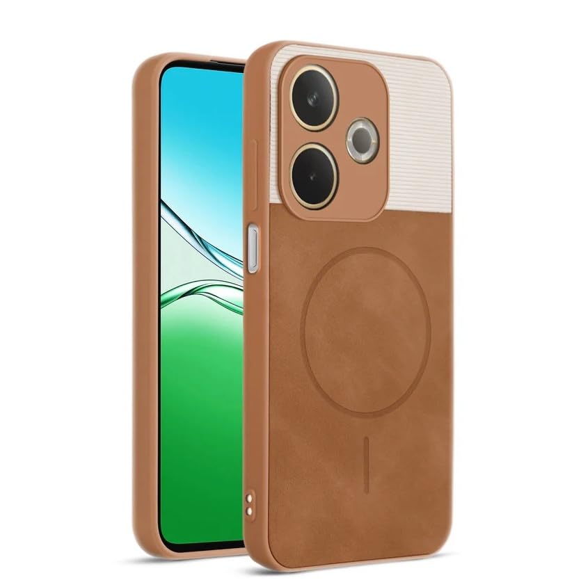 Image of Bintage CASE Mac Safe Design Hard Light Weight Back Case | Soft Border Camera Protect | Dual PU Leather Finish Back Cover Compatible for Mi Poco M6+ 5G - White & Brown