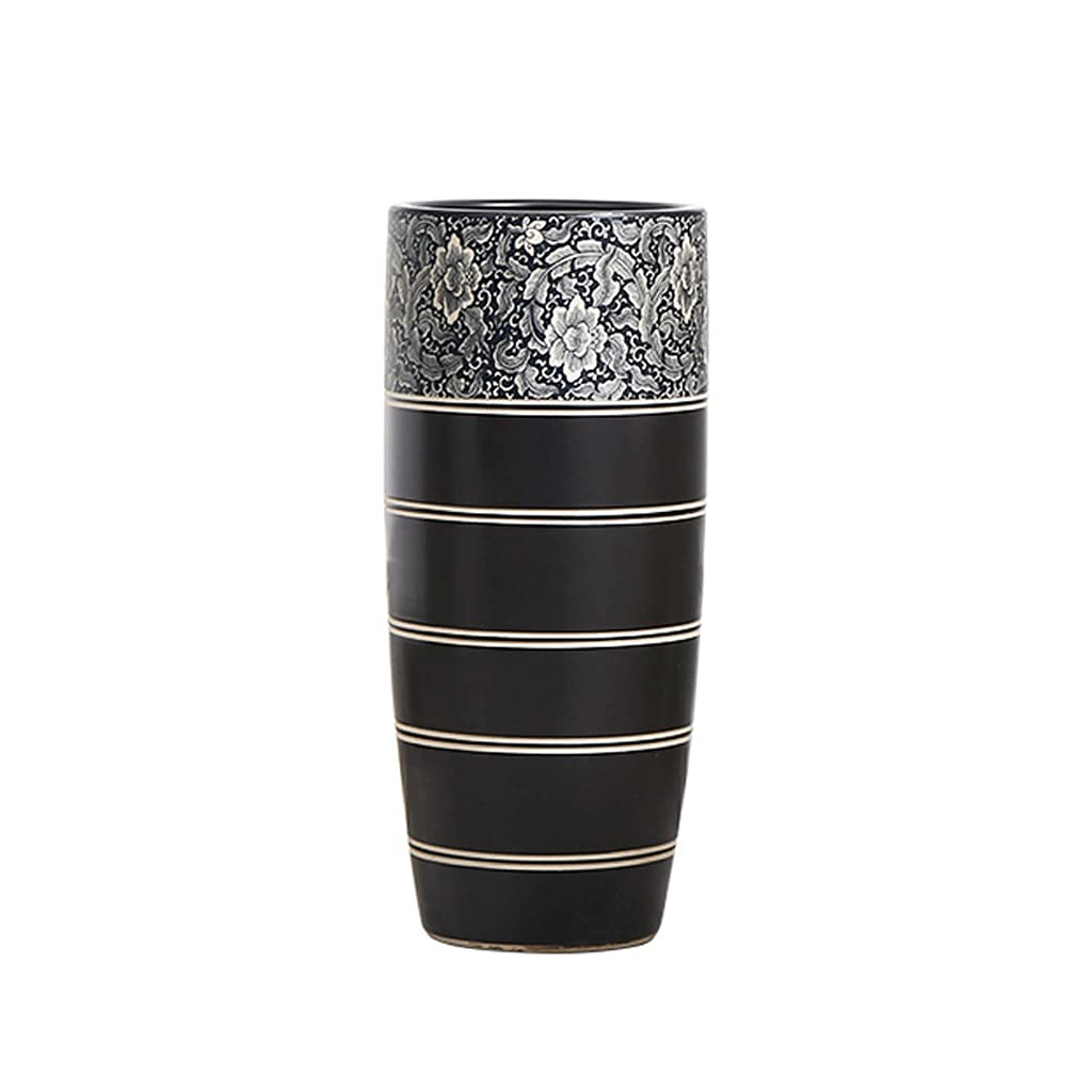SnamicE Black Floor Vase Decoration Living Room Large-Caliber Dry Vase Hotel Study Ceramic Vase Potted Plant Flower Arrangement Decoration,60cm