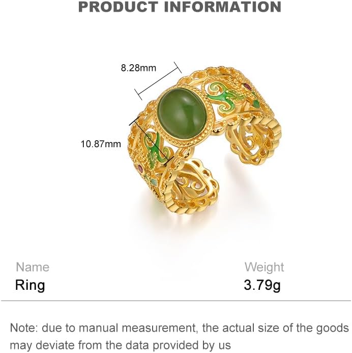 14K Gold Over S925 Sterling Silver Hetian Jade Yǎnwēi Open Rings, Chinese New Year Blessings, Ethnic Style Hand Ornament - Image 2