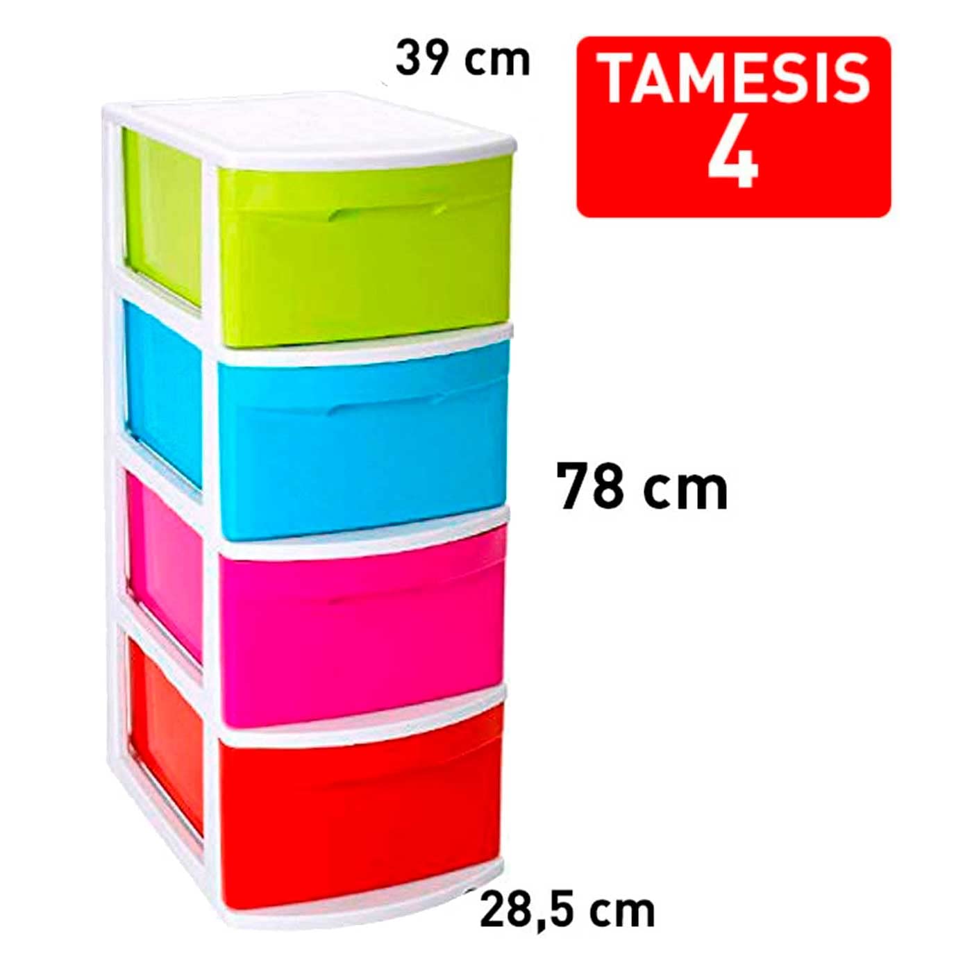 Acan Tradineur – Cassettiera Tamesis Multiuso con 4 Cassetti – Senza Ruote – Realizzata in Plastica – 78 x 28,5 x 39 cm – Multicolore