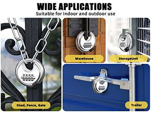 Image of DELSWIN 4 Digit Combination Lock Disc Padlock with Hardened Steel Shackle Outdoor Combo Lock for Outdoor Gate Sheds,Storage Unit,Garage,Fence,Gym Locker(2 Pcs)