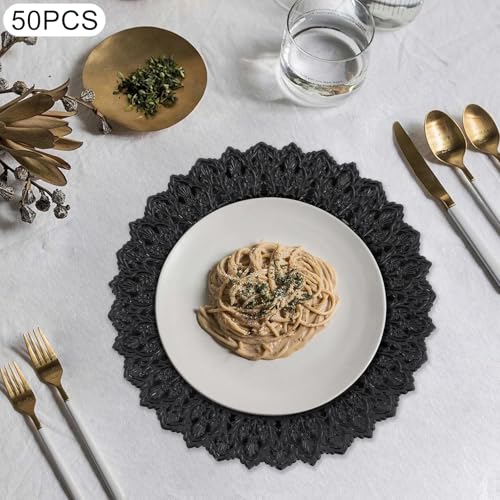 50 Platos Cargadores Redondos Antiguos 13in Negro miniatura 7