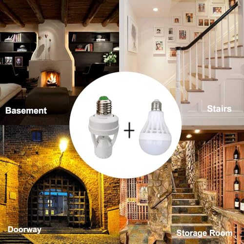 Image of PIR Motion Sensor Light Socket,E26 /E27 Smart Lamp Bulb Holder Adapter Auto On /Off Light Control Suitable for Garage Basement Porch Storage Room
